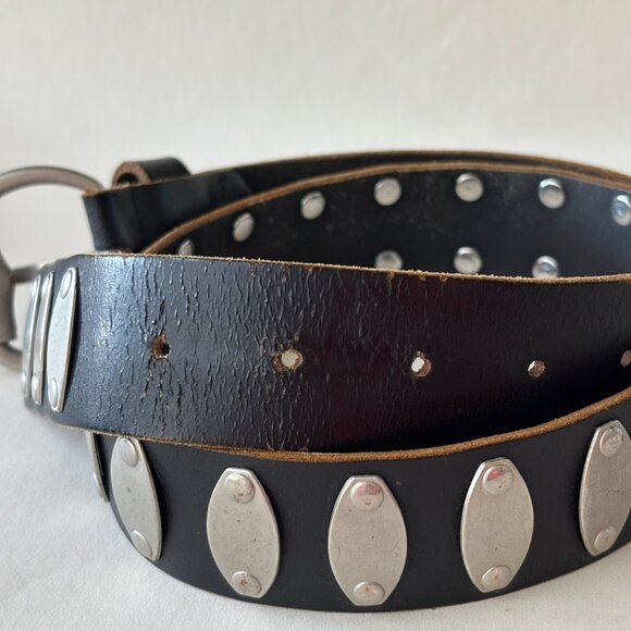90s Espresso + Silver Leather Belt sz S - Picture 4 of 8